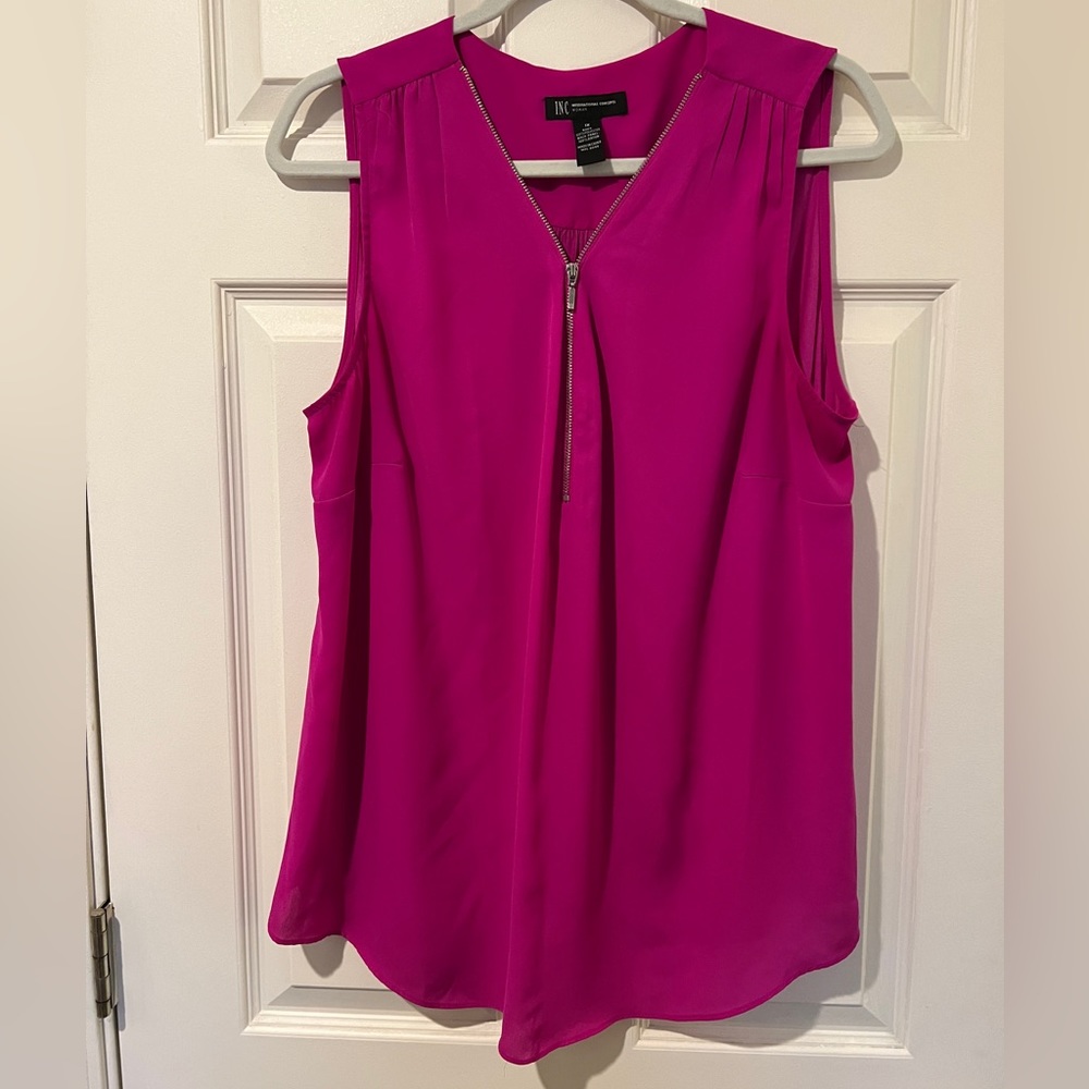 INC magenta front zip sleeveless blouse, size 1X.